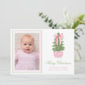 Cartes Pour Fêtes Annuelles Pink Bow Ginger Jar Christmas Tree Photo (Debout devant)