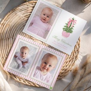 Cartes Pour Fêtes Annuelles Pink Bow Ginger Jar Christmas Tree Photo