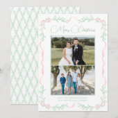 Cartes Pour Fêtes Annuelles Pink Bow Mistletoe Verdure Noël Deux photos (Devant / Derrière)