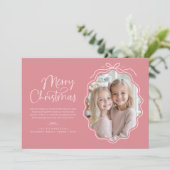 Cartes Pour Fêtes Annuelles Pink Bow Wavy Photo Noël (Debout devant)