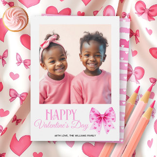 Cartes Pour Fêtes Annuelles Pink bow with hearts stripes Valentine's Day photo