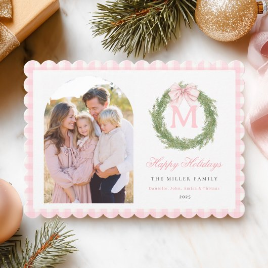 Cartes Pour Fêtes Annuelles Pink Bow Wreath Christmas
