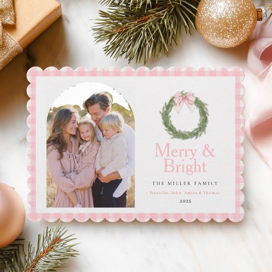 Cartes Pour Fêtes Annuelles Pink Bow Wreath Christmas