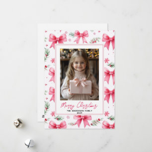 Cartes Pour Fêtes Annuelles Pink Bows Custom Christmas Photo & Nom