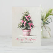 Cartes Pour Fêtes Annuelles Pink Bows Merry Christmas Tree (Debout devant)