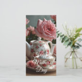 Cartes Pour Fêtes Annuelles Pink Cabbage Rose Tea  (Debout devant)