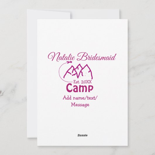 Cartes Pour Fêtes Annuelles Pink camp bridesmaid ajouter nom date année bachel (Dos)