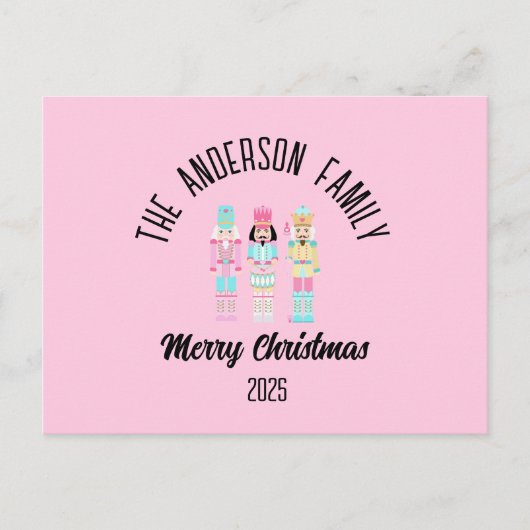 Cartes Pour Fêtes Annuelles Pink Christmas Nutcracker Pastel Personalized Name (Devant)