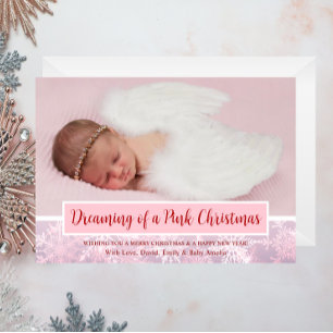 Cartes Pour Fêtes Annuelles Pink Christmas Photo Flac à neige Premier Noël