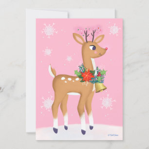 Cartes Pour Fêtes Annuelles Pink Christmas Retro Rudolph Personnaliser la cart