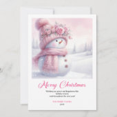Cartes Pour Fêtes Annuelles Pink coquette snowman kids card editable instant (Devant)