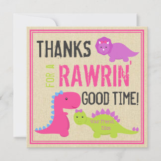 Cartes Pour Fêtes Annuelles Pink Dinosaur Merci Note Filles Dinosaur Invitatio