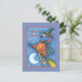 CARTES POUR FÊTES ANNUELLES PINK FLAMANT ROSE WITCH, VOL AU-DESSUS DE LA LUNE  (Debout devant)