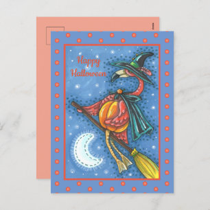 CARTES POUR FÊTES ANNUELLES PINK FLAMANT ROSE WITCH, VOL AU-DESSUS DE LA LUNE 