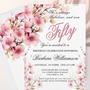 Cartes Pour Fêtes Annuelles Pink Floral Elegance 50ème et Fab Anniversaire