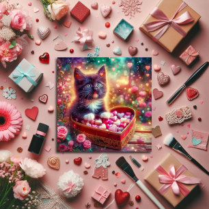 Cartes Pour Fêtes Annuelles Pink Floral Tuxedo Kitten Imaginaire de coeur Vale
