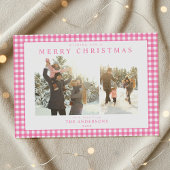 Cartes Pour Fêtes Annuelles Pink Gingham Plaid Two Photo