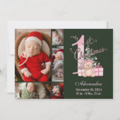 Cartes Pour Fêtes Annuelles Pink Green Baby First Christmas 5 Photo (Devant)