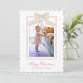 Cartes Pour Fêtes Annuelles Pink & Green Christmas Butterfly Bow Photo (Debout devant)