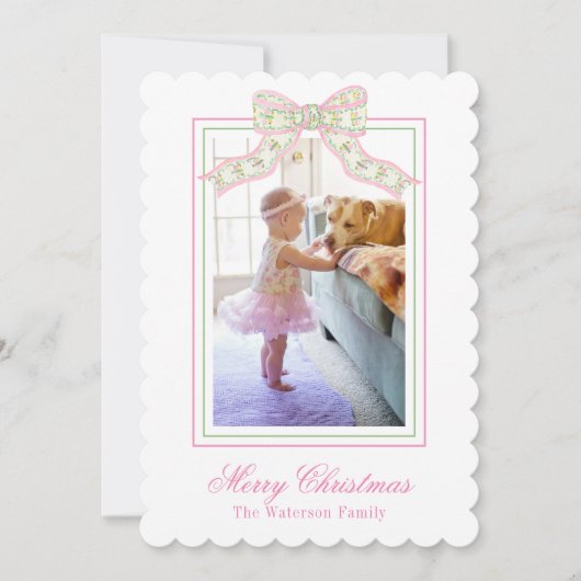 Cartes Pour Fêtes Annuelles Pink & Green Christmas Butterfly Bow Photo (Devant)