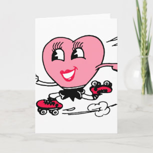 Cartes Pour Fêtes Annuelles Pink Heart on Roller Skates