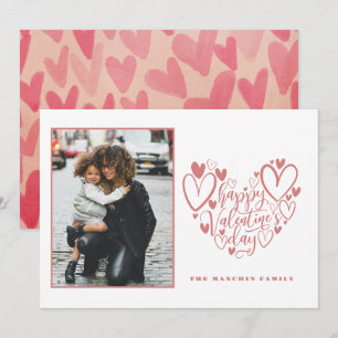 Cartes Pour Fêtes Annuelles Pink Hearts Family Photo Heureuse Sainte-Valentin 