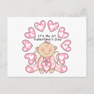 Cartes Pour Fêtes Annuelles Pink Hearts Girl 1st Valentine's Day Tshirts