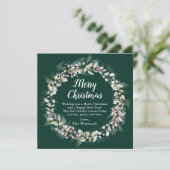 Cartes Pour Fêtes Annuelles Pink Holly Wreath Joyeux Noël (Debout devant)
