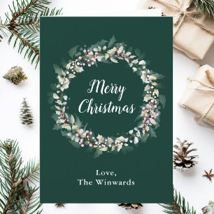 Cartes Pour Fêtes Annuelles Pink Holly Wreath Joyeux Noël