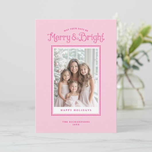 Cartes Pour Fêtes Annuelles Pink Joyeux Bright Élégant Photo (Debout devant)