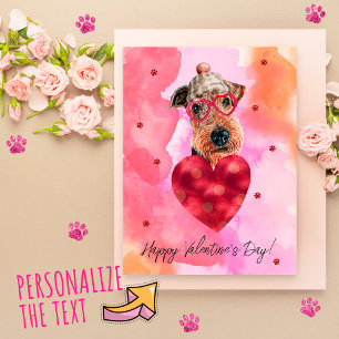 Cartes Pour Fêtes Annuelles Pink Orange Airedale Valentine's Day Cadeau chien