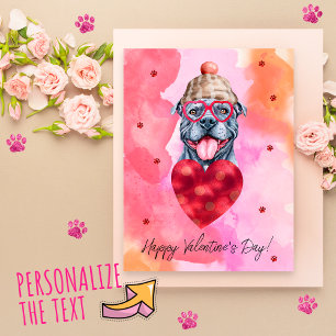 Cartes Pour Fêtes Annuelles Pink Orange Grey Pitbull Saint Valentin Chien cade
