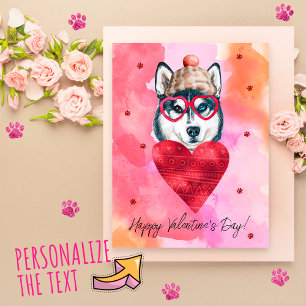 Cartes Pour Fêtes Annuelles Pink Orange Husky Valentine's Day Don