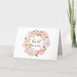 Cartes Pour Fêtes Annuelles Pink Peony Wreath Meilleure maman Joyeuse fête des