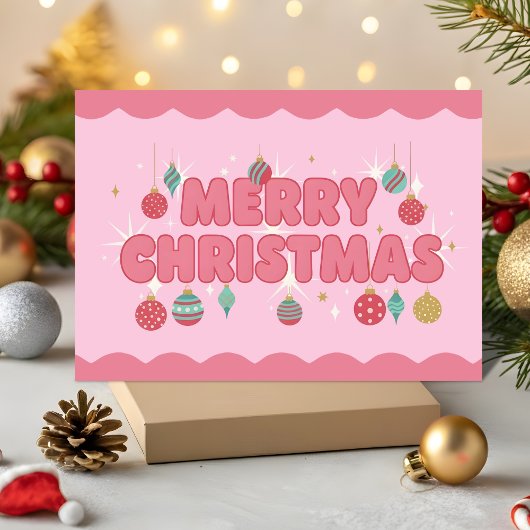 Cartes Pour Fêtes Annuelles Pink Retro Groovy Merry Christmas