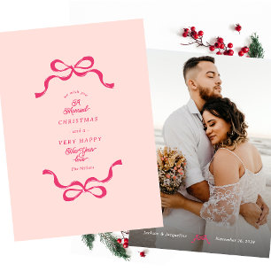 Cartes Pour Fêtes Annuelles Pink Retro Marié Noël Bows Photo