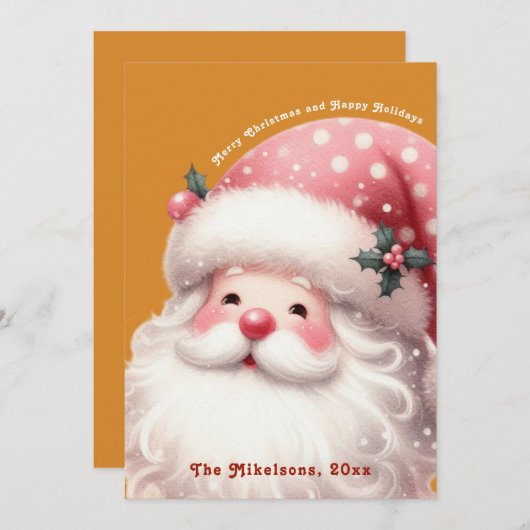 Cartes Pour Fêtes Annuelles Pink Retro Noël Père Noël (Devant / Derrière)