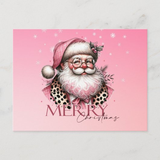 Cartes Pour Fêtes Annuelles Pink Retro Santa Claus Joyeux Noël (Devant)