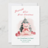 Cartes Pour Fêtes Annuelles Pink Teddy Bear First Christmas Flat Holiday Card (Devant)