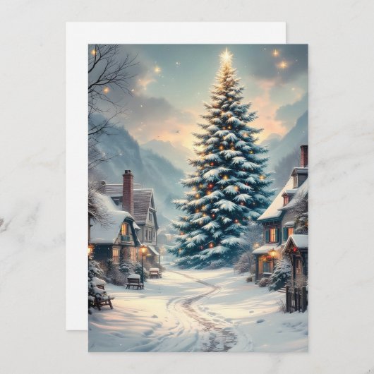 Cartes Pour Fêtes Annuelles Pins dans un village calme (Devant / Derrière)