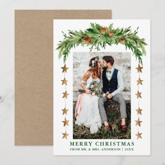 Cartes Pour Fêtes Annuelles Pins d'aquarelle Boho Noël Kraft neuf (Devant / Derrière)