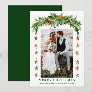 Cartes Pour Fêtes Annuelles Pins d'aquarelle Boho Noël Nouveau vert