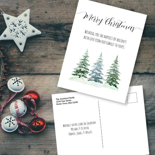 Cartes Pour Fêtes Annuelles Pins d'aquarelle simple Joyeux Noël