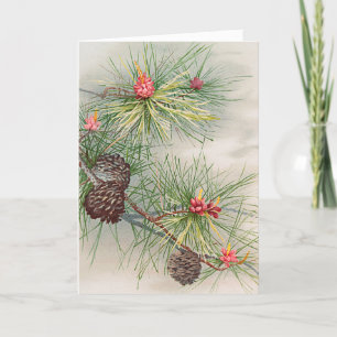 Cartes Pour Fêtes Annuelles Pins d'arbre de Noël et peinture à fleurs vacances