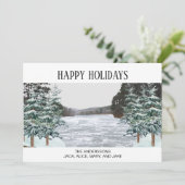 Cartes Pour Fêtes Annuelles Pins enneigés Lac gelé Joyeuses Fêtes (Debout devant)