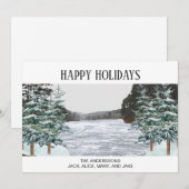 Cartes Pour Fêtes Annuelles Pins enneigés Lac glacé Joyeuses Fêtes (Devant / Derrière)