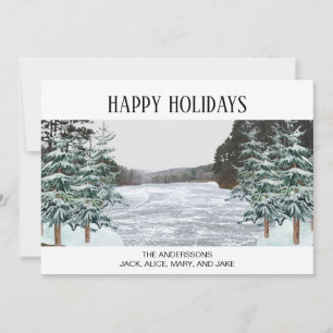 Cartes Pour Fêtes Annuelles Pins recouverts de neige Lac glacé Joyeuses Fêtes