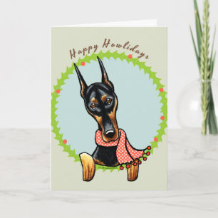 Cartes Pour Fêtes Annuelles Pinscher Howlidays heureux de dobermann