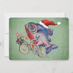 Cartes Pour Fêtes Annuelles Piranha à bicyclette portant un chapeau de Père No