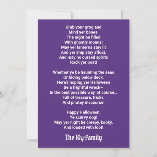 Cartes Pour Fêtes Annuelles Pirate Squelette Effrayant Halloween (Dos)